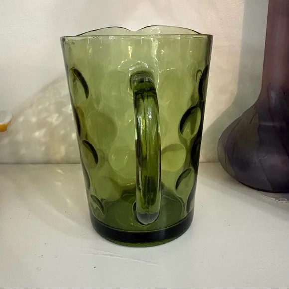 Vintage Hazel-Atlas Eldorado Avocado Green Glass Circle Pattern Pitcher Jug - Picture 4 of 10